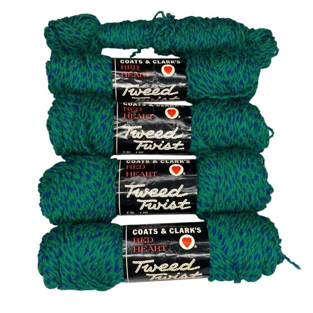 Coats & Clark Red Heart Tweed Twist Wool Yarn Green Blue 2oz Each Lot of 4 Vtg